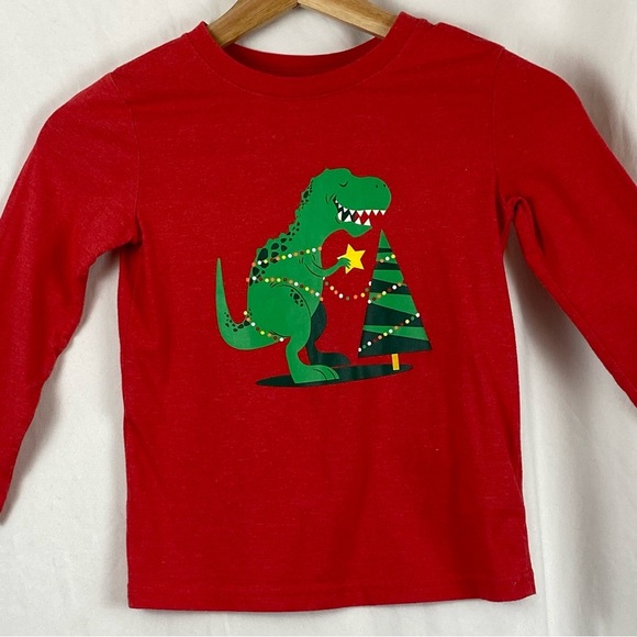 Cat & Jack Long Sleeve Red Dinosaur Christmas Kids Shirt Size 5T - Picture 9 of 16